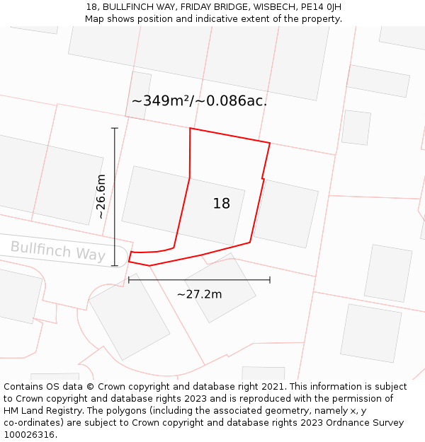 18, BULLFINCH WAY, FRIDAY BRIDGE, WISBECH, PE14 0JH: Plot and title map