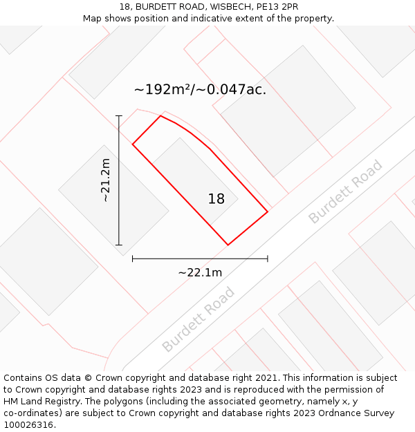 18, BURDETT ROAD, WISBECH, PE13 2PR: Plot and title map