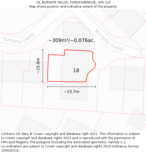 18, BURGATE FIELDS, FORDINGBRIDGE, SP6 1LR: Plot and title map