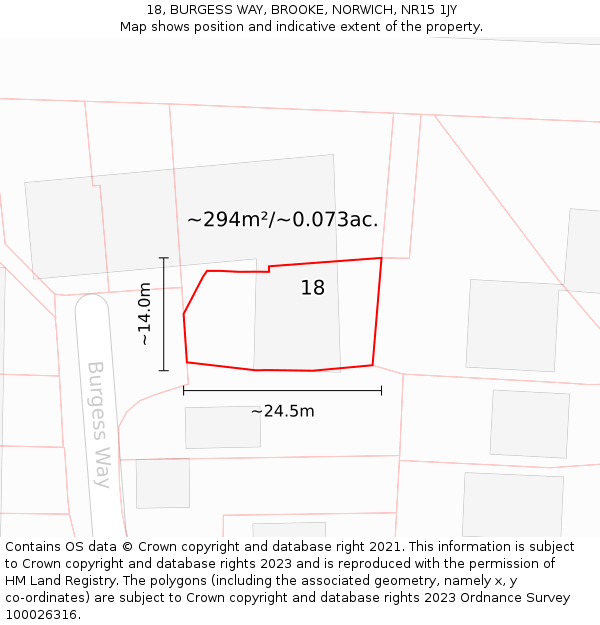 18, BURGESS WAY, BROOKE, NORWICH, NR15 1JY: Plot and title map