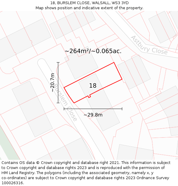 18, BURSLEM CLOSE, WALSALL, WS3 3YD: Plot and title map