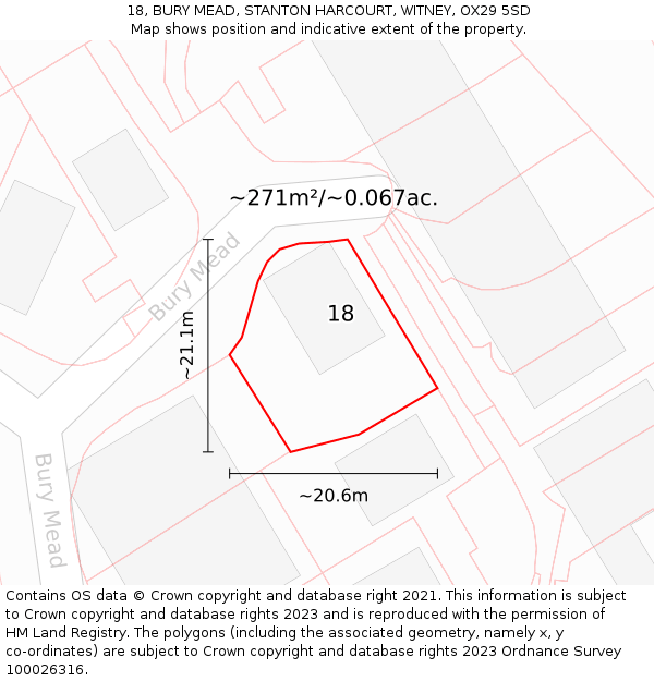 18, BURY MEAD, STANTON HARCOURT, WITNEY, OX29 5SD: Plot and title map