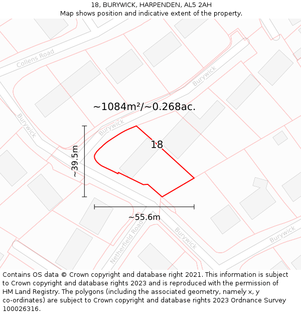 18, BURYWICK, HARPENDEN, AL5 2AH: Plot and title map