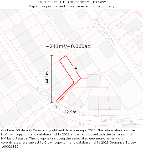 18, BUTLERS HILL LANE, REDDITCH, B97 6SY: Plot and title map