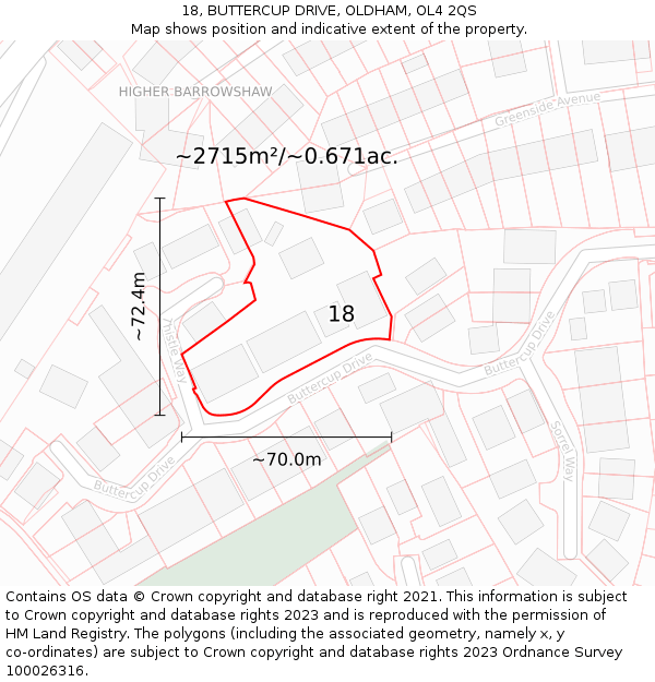 18, BUTTERCUP DRIVE, OLDHAM, OL4 2QS: Plot and title map