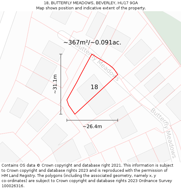 18, BUTTERFLY MEADOWS, BEVERLEY, HU17 9GA: Plot and title map