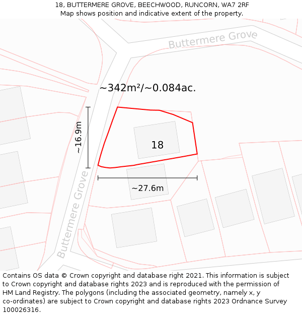 18, BUTTERMERE GROVE, BEECHWOOD, RUNCORN, WA7 2RF: Plot and title map