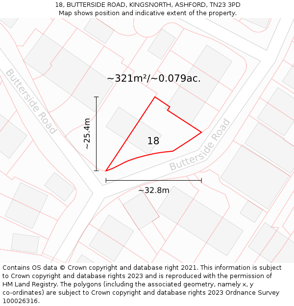 18, BUTTERSIDE ROAD, KINGSNORTH, ASHFORD, TN23 3PD: Plot and title map