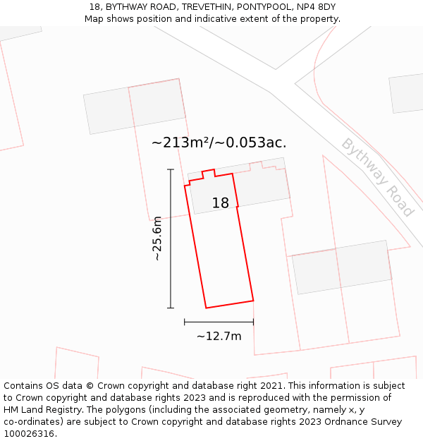 18, BYTHWAY ROAD, TREVETHIN, PONTYPOOL, NP4 8DY: Plot and title map