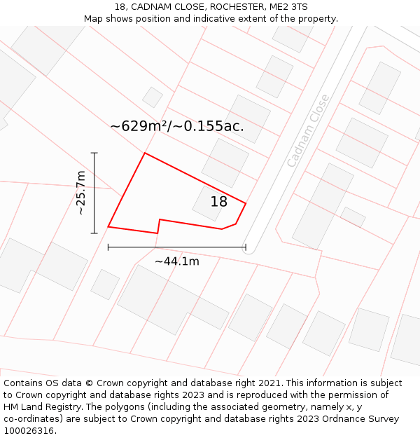 18, CADNAM CLOSE, ROCHESTER, ME2 3TS: Plot and title map