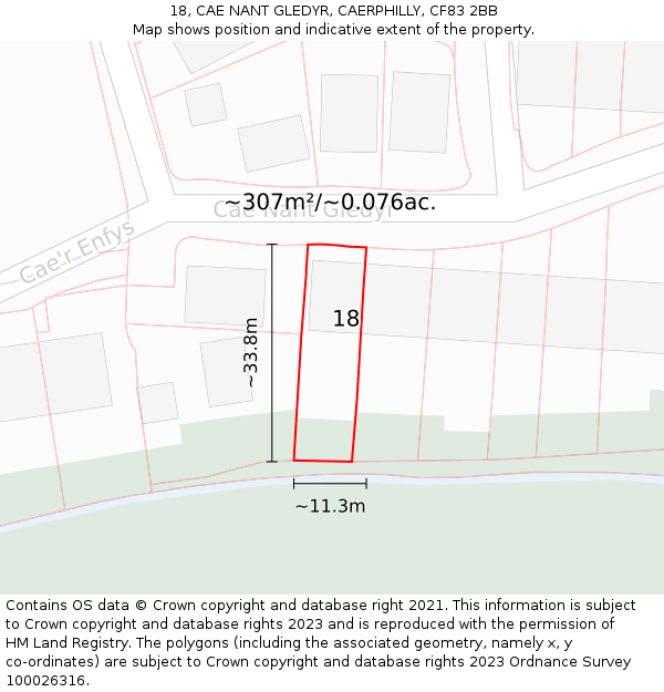 18, CAE NANT GLEDYR, CAERPHILLY, CF83 2BB: Plot and title map