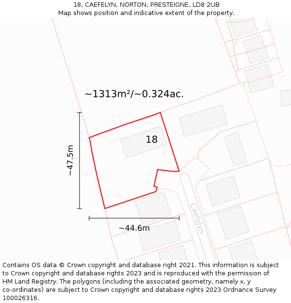 18, CAEFELYN, NORTON, PRESTEIGNE, LD8 2UB: Plot and title map