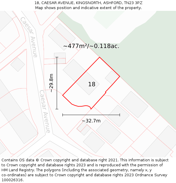 18, CAESAR AVENUE, KINGSNORTH, ASHFORD, TN23 3PZ: Plot and title map