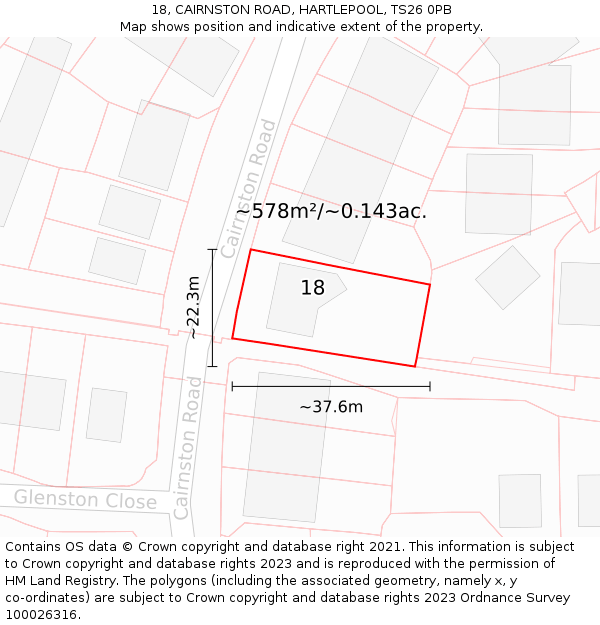 18, CAIRNSTON ROAD, HARTLEPOOL, TS26 0PB: Plot and title map