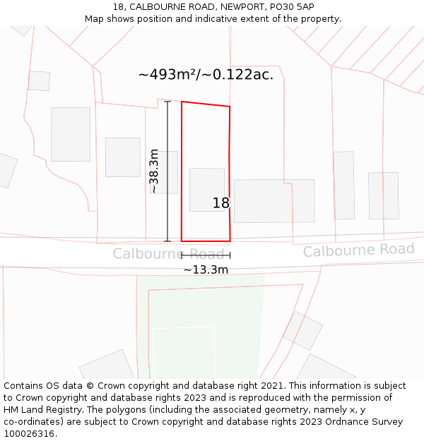 18, CALBOURNE ROAD, NEWPORT, PO30 5AP: Plot and title map