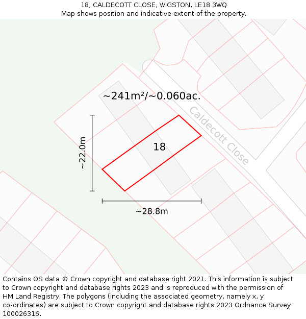 18, CALDECOTT CLOSE, WIGSTON, LE18 3WQ: Plot and title map