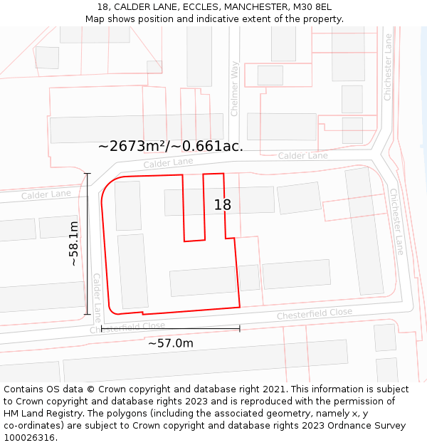 18, CALDER LANE, ECCLES, MANCHESTER, M30 8EL: Plot and title map