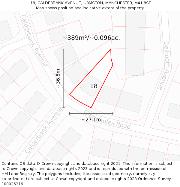 18, CALDERBANK AVENUE, URMSTON, MANCHESTER, M41 8SF: Plot and title map