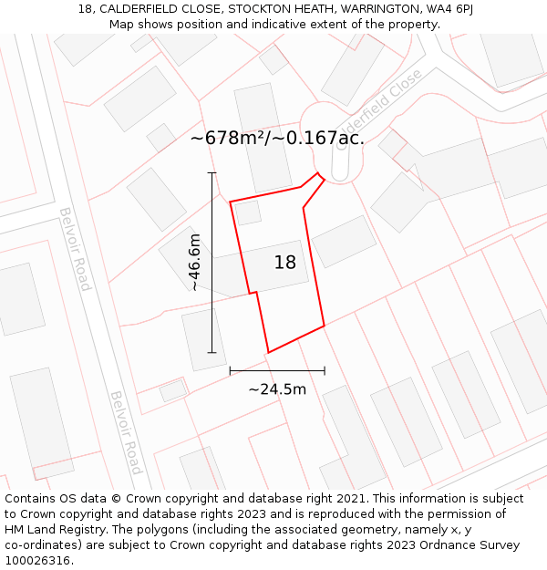 18, CALDERFIELD CLOSE, STOCKTON HEATH, WARRINGTON, WA4 6PJ: Plot and title map