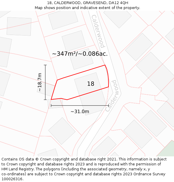 18, CALDERWOOD, GRAVESEND, DA12 4QH: Plot and title map