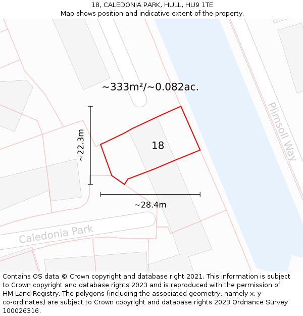 18, CALEDONIA PARK, HULL, HU9 1TE: Plot and title map