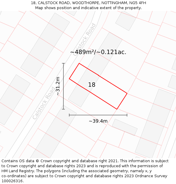 18, CALSTOCK ROAD, WOODTHORPE, NOTTINGHAM, NG5 4FH: Plot and title map