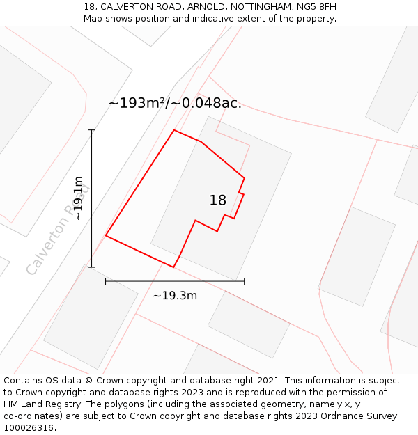 18, CALVERTON ROAD, ARNOLD, NOTTINGHAM, NG5 8FH: Plot and title map