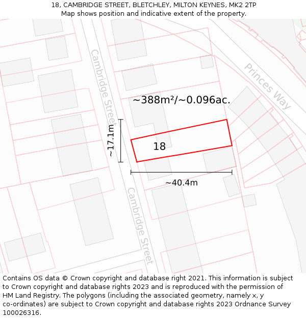 18, CAMBRIDGE STREET, BLETCHLEY, MILTON KEYNES, MK2 2TP: Plot and title map