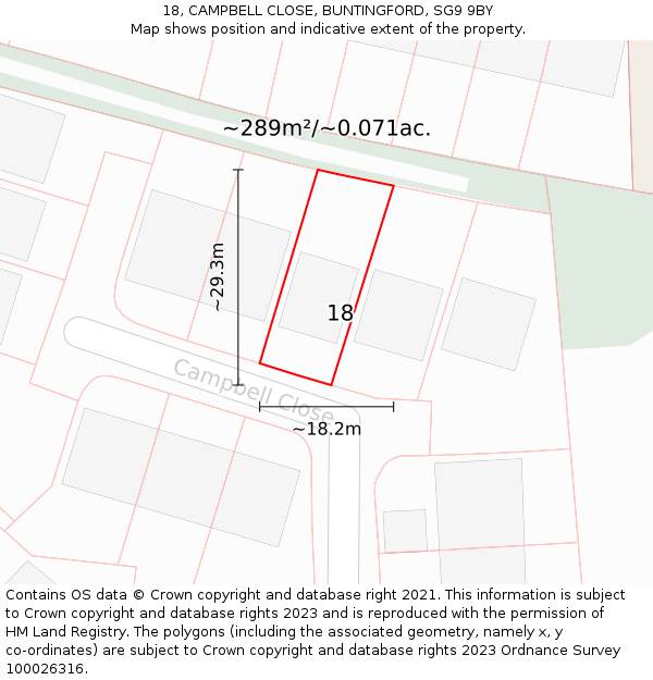 18, CAMPBELL CLOSE, BUNTINGFORD, SG9 9BY: Plot and title map