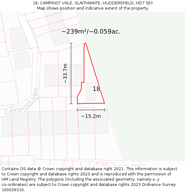 18, CAMPINOT VALE, SLAITHWAITE, HUDDERSFIELD, HD7 5EY: Plot and title map