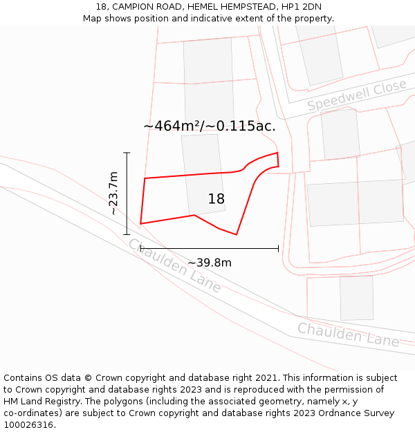 18, CAMPION ROAD, HEMEL HEMPSTEAD, HP1 2DN: Plot and title map