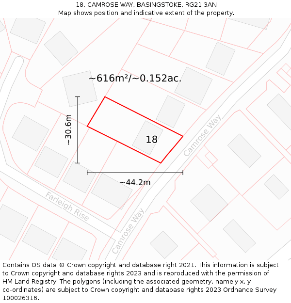 18, CAMROSE WAY, BASINGSTOKE, RG21 3AN: Plot and title map