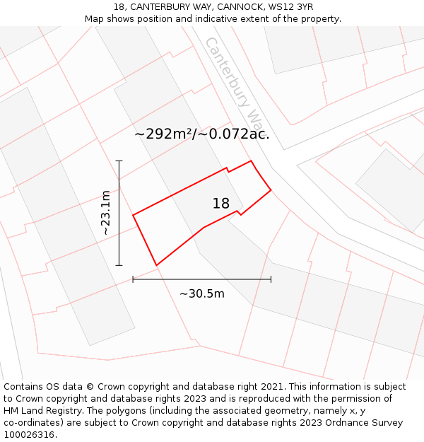 18, CANTERBURY WAY, CANNOCK, WS12 3YR: Plot and title map