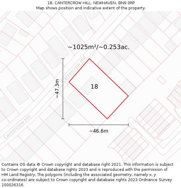 18, CANTERCROW HILL, NEWHAVEN, BN9 0RP: Plot and title map