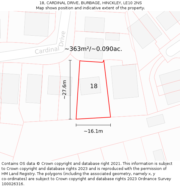 18, CARDINAL DRIVE, BURBAGE, HINCKLEY, LE10 2NS: Plot and title map