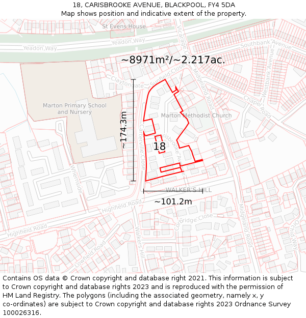 18, CARISBROOKE AVENUE, BLACKPOOL, FY4 5DA: Plot and title map