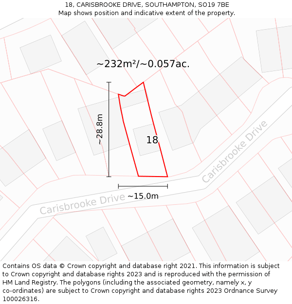 18, CARISBROOKE DRIVE, SOUTHAMPTON, SO19 7BE: Plot and title map