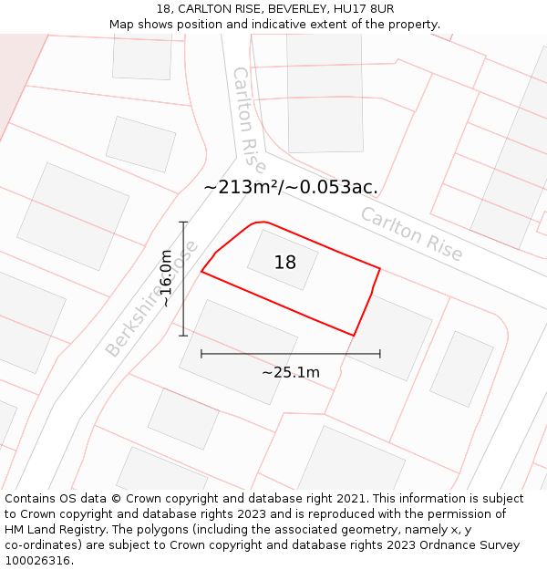 18, CARLTON RISE, BEVERLEY, HU17 8UR: Plot and title map