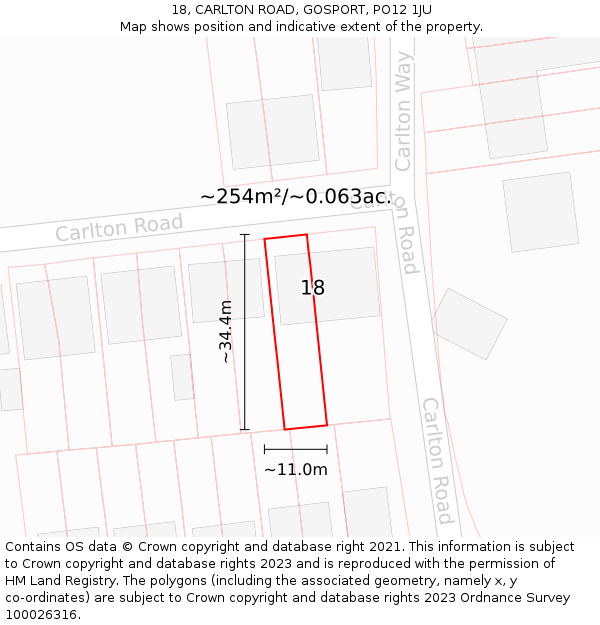 18, CARLTON ROAD, GOSPORT, PO12 1JU: Plot and title map