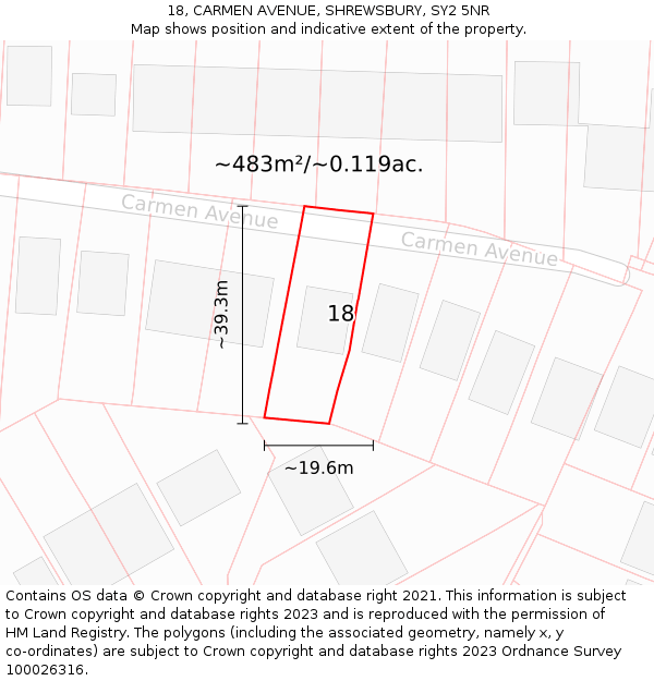 18, CARMEN AVENUE, SHREWSBURY, SY2 5NR: Plot and title map