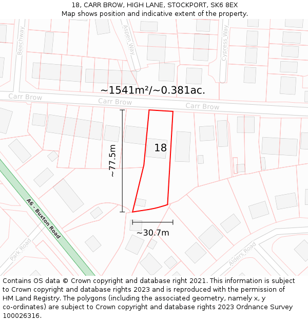 18, CARR BROW, HIGH LANE, STOCKPORT, SK6 8EX: Plot and title map