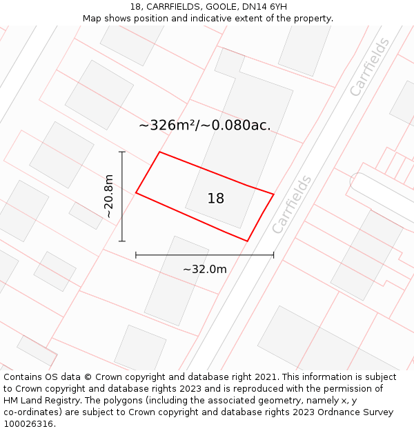 18, CARRFIELDS, GOOLE, DN14 6YH: Plot and title map