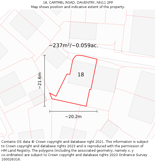 18, CARTMEL ROAD, DAVENTRY, NN11 2PP: Plot and title map