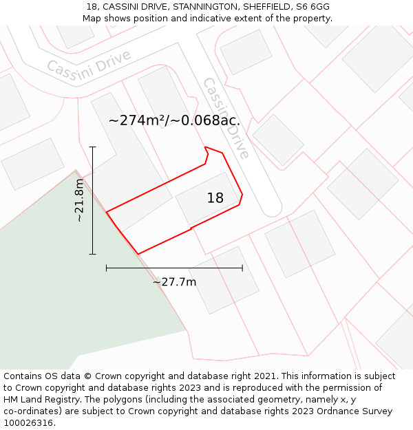 18, CASSINI DRIVE, STANNINGTON, SHEFFIELD, S6 6GG: Plot and title map
