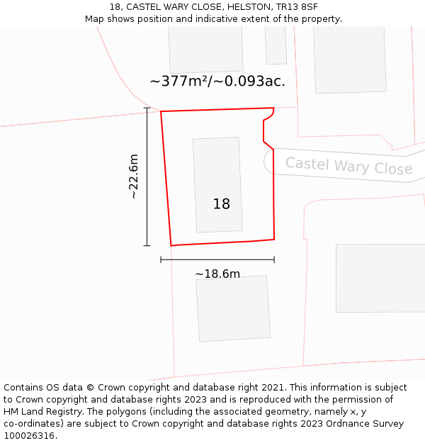 18, CASTEL WARY CLOSE, HELSTON, TR13 8SF: Plot and title map