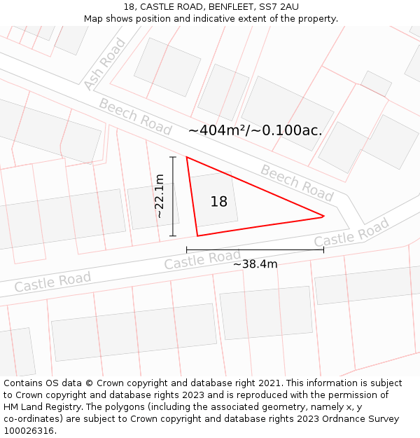 18, CASTLE ROAD, BENFLEET, SS7 2AU: Plot and title map