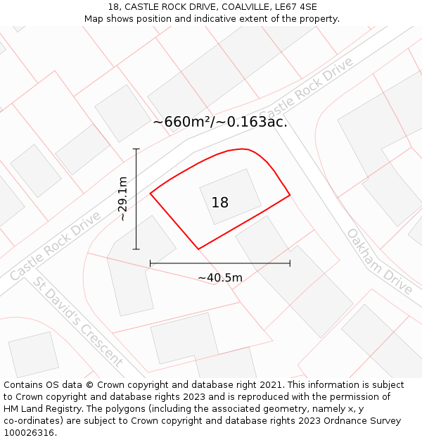 18, CASTLE ROCK DRIVE, COALVILLE, LE67 4SE: Plot and title map