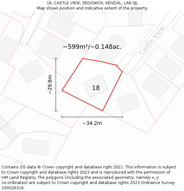 18, CASTLE VIEW, SEDGWICK, KENDAL, LA8 0JL: Plot and title map