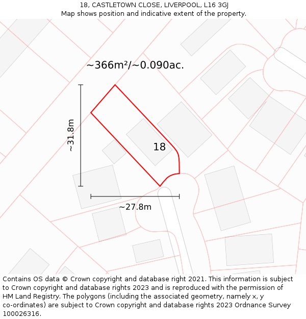 18, CASTLETOWN CLOSE, LIVERPOOL, L16 3GJ: Plot and title map