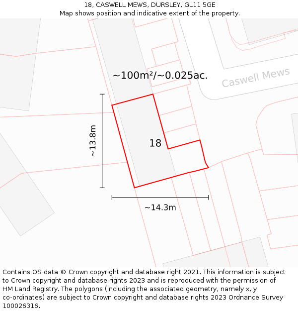 18, CASWELL MEWS, DURSLEY, GL11 5GE: Plot and title map